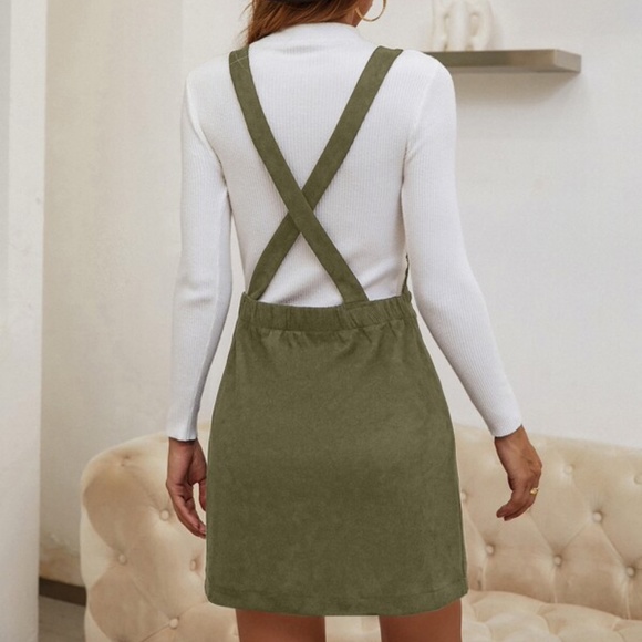 Mocha Brown Criss Cross Back Button Mini Dress Minimalist - Picture 9 of 10